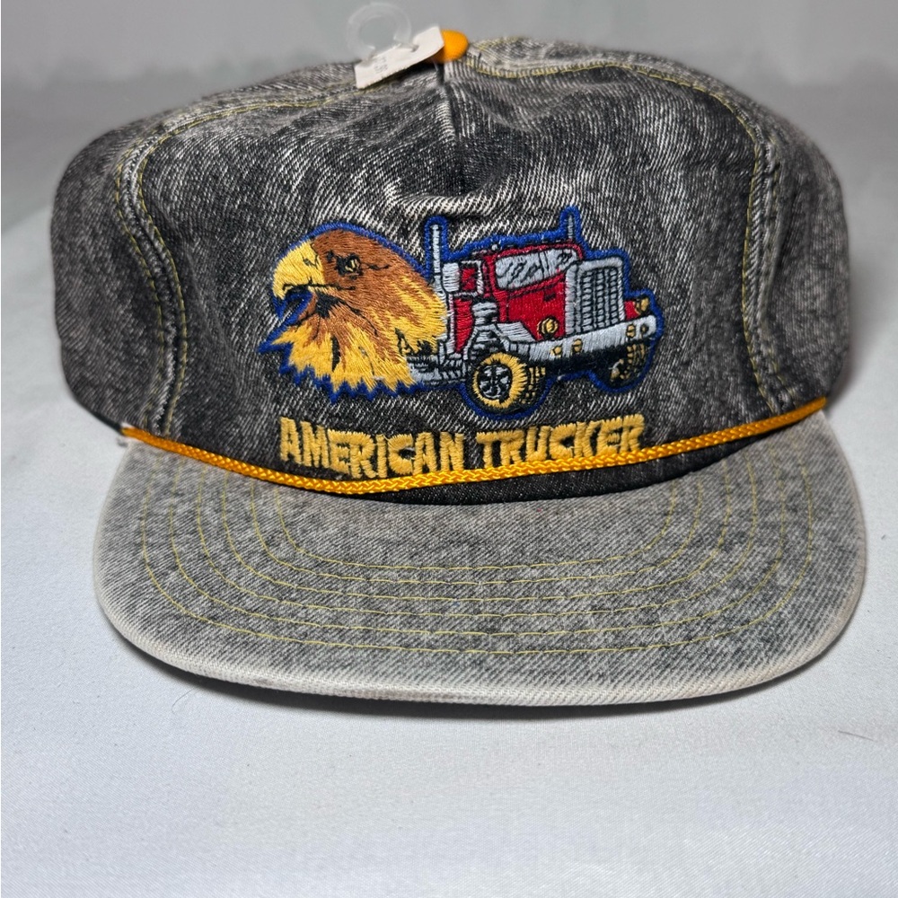 VINTAGE ACID WASH DENIM AMERICAN TRUCKER SNAPBACK‎ HAT EMBROIDERED NEW OLD STOCK